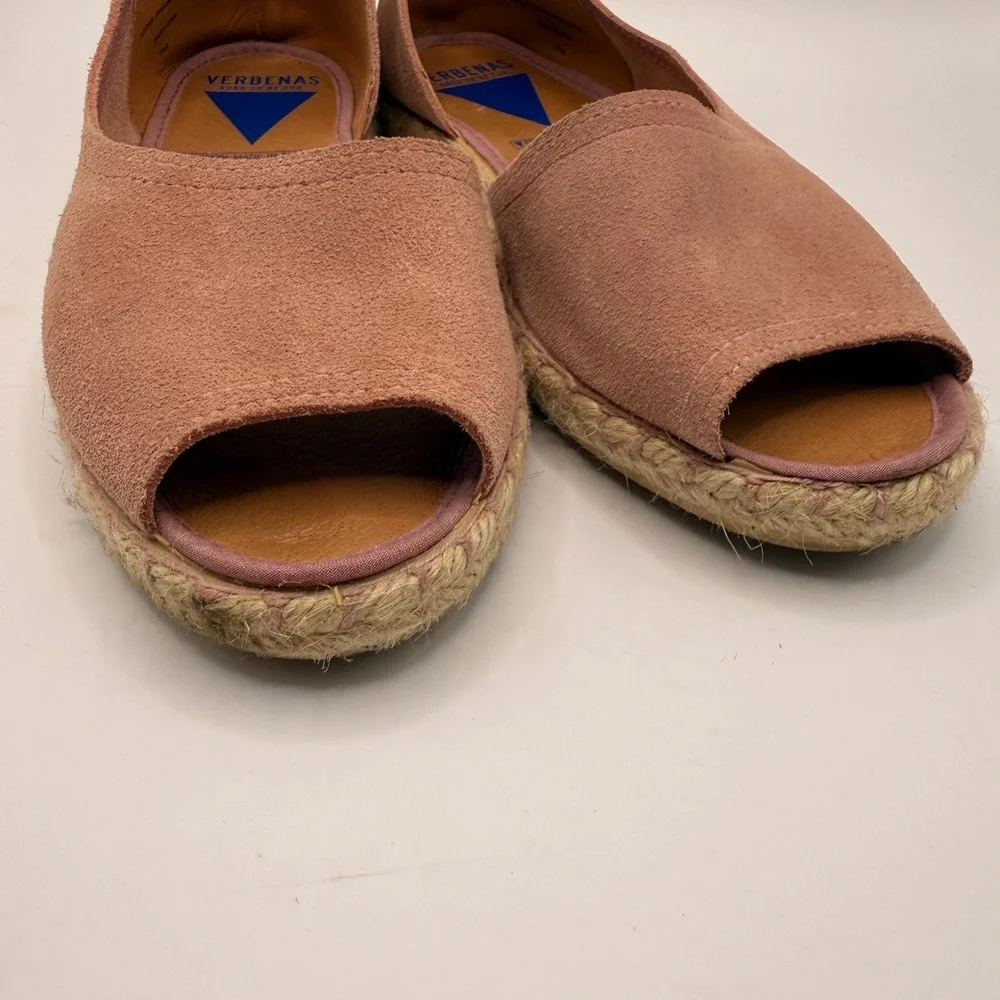 VERBENAS Pink‎ Suede Peep Toe Espadrille Flats Made in Spain Women Size 39